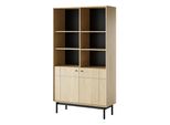 Libreria: Due Ante, Dieci Ripiani, Colore: Rovere Linea, Gambe In Legno: Nero, Dimensioni Del Mobile: L: 103,5 Cm, A: 184,6 Cm, P: 39 Cm