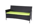 3-Sitzer Poly-Rattan Gartenbank Hamar, Sitzbank ~ Anthrazit, Kissen GrüN