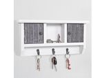 Tastiera HWC-A48, Cassetta Portachiavi Con Ante, Legno Massiccio Certificato Mvg ~ Grigio Shabby-Bianco