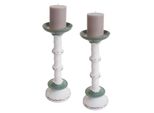Set Di 2 Portacandele HWC-N35, Portacandele A Colonna, In Metallo Ceramico Effetto Shabby Vintage Altezza 36 Cm