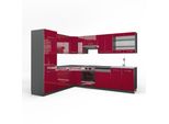 Vicco Cucina Angolare Completa Fame-Line, 227 X 287 Cm , Pt Antracite, Bordeaux Lucido/Antracite