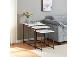 Set Tavolo 'TrollhäTtan' 3 Pezzi In Diverse Misure Struttura In Metallo Aspetto Marmo, Bianco