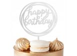 Cake Topper Compleanno Heppy Argento Rotondo Per Festa Di Compleanno