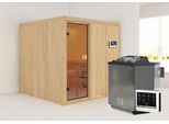 Sauna KARIBU Oulu, beige (naturbelassen), Bio-Ofen, externe Steuerung, (ohne Ofen), Saunen