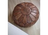 Pouf Marocchino In Vera Pelle - Tutto Marrone - Fatto A Mano - Consegnato Riempito - Pouf Ottomano A Sacco