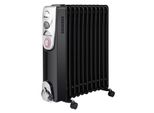 Ardes AR4R11BTE Radiatore Elettrico Ad Olio Oillo 11T, 11 Elementi Riscaldanti, Timer, 3 Uscite, Ventilazione Turbo, Con Ruote, 2500 W, Nero E Argento