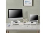 Supporto Per Monitor Marttila Con 2 Cassetti Alzata Per Monitor 60X22X11Cm Alzata Per Schermo Per Computer Portatile Notebook Bianco
