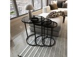 Set Di 3 Tavolini Da Salotto KyyjäRvi Tavolino Rotondo Set Di 3 Tavolini Da Salotto Struttura In Metallo Vetro Temperato Fumé 4Mm Nero / Trasparente