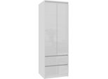 Armadio A 2 Ante E 2 Cassetti (L:60Cm / H:180Cm / P:51Cm) In Bianco E Bianco Lucido