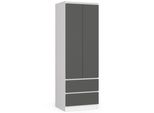 Armadio A 2 Ante E 2 Cassetti (L:60Cm / H:180Cm / P:51Cm) In Bianco E Grigio Grafite