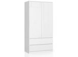 Armadio A 2 Ante E 2 Cassetti (L:90Cm / H:180Cm / P:51Cm) In Bianco E Bianco Lucido