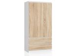 Armadio A 2 Ante E 2 Cassetti (L:90Cm / H:180Cm / P:51Cm) In Bianco E Rovere Sonoma