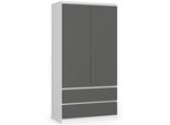 Armadio A 2 Ante E 2 Cassetti (L:90Cm / H:180Cm / P:51Cm) In Bianco E Grigio Grafite