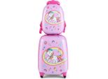 Costway 2 Pezzi Valigia Per Bambini + Zaino, Trolley Per Bambini In Plastica, Valigie Per Bambini, Set Di Valigie Per Bambini, Valigie A Mano, Valigie Da Viaggio, Valigie Rigide Per Bambini E Bambine (Rosa, 12"+16"")"
