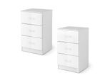 Costway Set Di 2 Comodini Con 3 Cassetti, Comodino Lucido, Comodino Per Letto A Molle, 37 X 34 X 66,5 Cm, Bianco
