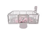 Selonis Playpen Grande Parco Giochi Con 100 Palline Playpen Per Bambini, Grigio:Perla/Grigio/Trasparente/Rosa Polvere