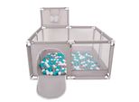 Selonis Box Con Cesto E 100 Palline Box Per Bambini, Grigio:Grigio/Bianco/Turchese