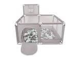 Selonis Box Con Cesto E 100 Palline Box Per Bambini, Grigio:Bianco/Grigio/Blu