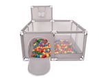 Selonis Box Con Cesto E 100 Palline Per Bambini, Grigio:Giallo/Verde/Blu/Rosso/Arancio