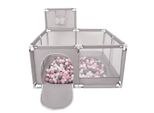 Selonis Box Con Cesto E 100 Palline Box Per Bambini, Grigio:Bianco/Grigio/Rosa Cipria
