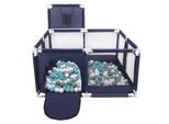 Selonis Box Con Cesto E 100 Palline Box Per Bambini, Blu:Grigio/Bianco/Turchese