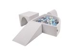 Parco Giochi In Schiuma Kiddymoon Con Piscina A Quarto Di Cerchio Con Palline (300 Palline) Percorso Ad Ostacoli, Grigio Chiaro:Perla/Grigio/Trasparente/Blu Bambino/Minze