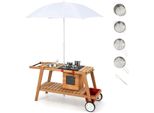 Costway Cucina Di Fango Da Esterno Per Bambini, Cucina Da Giardino Con Ombrellone, Set Da Gioco Per Cucina Da Giardino Su Ruote, In Legno, Accessori Inclusi, Per Bambini A Partire Da 3 Anni