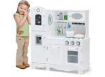 Cucina Per Bambini Costway Con Luci E Suoni Realistici, Cucina Da Gioco In Legno Per Bambini Con Frigorifero, Incl. Accessori Da Gioco, Per Bambini A Partire Da 3 Anni, Bianco, 79 X 30 X 88,5 Cm