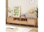 Credenza Merax "Dionysus"" Con Intreccio In Rattan E Gambe In Legno Regolabili, Rovere"