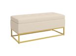 Homcom Panca Con Contenitore, Panca Imbottita Con Coperchio A Cerniera, Panca Da Letto Con Aspetto Vellutato, Panca A Cassapanca Con Gambe In Acciaio, Per Soggiorno, Camera Da Letto, Beige, 110 X 44 X 49 Cm