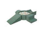 Parco Giochi Kiddymoon Con Palline Di Gommapiuma Verde Bosco: Beige Pastello-Bianco-Menta Piscina 200/Club L/Rampa L/Semi-Rullo L/Scalinata Parco Giochi