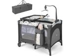 Costway 4 In 1 Culla Pieghevole, Lettino Da Viaggio Con Materasso, Giocattolo Appeso, Carillon, Fasciatoio E Navicella, Lettino A 2 Livelli Con Ruote Per Bambini Fino A 36 Mesi (Beige)