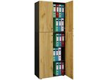 Armadio Ufficio Lona Antracite / Miele Di Quercia L. 70 X A. 184 X P. 40 Cm