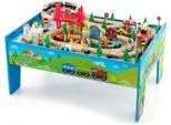 Costway Set Ferroviario Per Bambini Da 80 Pezzi, Tavolo Da Gioco In Legno Con Piano Reversibile E Rimovibile, Trenino Ferroviario In Legno Per Bambini A Partire Dai 3 Anni Di Età
