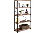 Libreria Costway A 5 Livelli, Scaffale In Piedi Con Struttura In Metallo, Scaffale Autoportante, Scaffale Da Ufficio Per Soggiorno, Camera Da Letto, Studio, 79 X 35 X 160 Cm, Design Industriale (Marrone)