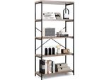 Libreria Costway A 5 Livelli, Scaffale Indipendente Con Struttura In Metallo, Scaffale Indipendente, Scaffale Da Ufficio Per Soggiorno, Camera Da Letto, Studio, 79 X 35 X 160 Cm, Design Industriale (Grigio)