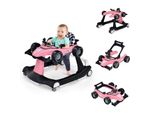 Costway Girello 4 In 1 Con Altezza E Velocità Regolabili, Girello A Forma Di Auto Con Cuscinetti Antiscivolo E Ruote, Girello Pieghevole Con Carillon E Luce Per Bambini Da 6 A 18 Mesi (Rosa)