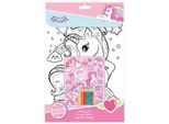 Libro Da Colorare + Set Di Adesivi Unicorno