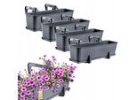 Fioriera Kadax Con Base E Supporto Per Fioriera Da Balcone "Castro"", In Plastica, Per Balcone, 60 Cm, Grafite, 4 Pezzi"