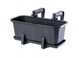 Fioriera Kadax Con Base E Portacassette Da Balcone "Trani"", In Plastica, Vaso Da Fiori Per Balcone, 40 Cm, Grafite"