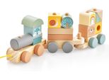 Costway Set Di Treni In Legno Da 3 Pezzi, Treno In Legno Per Bambini Impilabile Con Blocchi Da Costruzione E Figure Di Animali Colorati, Locomotiva Educativa Per Bambini E Bambine Dai 3 Anni In Su