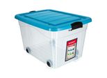 Contenitore In Plastica Kadax Con Ruote, Contenitore Per Organizzazione, Contenitore Con Coperchio Blu, 60L