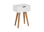 Comodino Mike Con 1 Cassetto Bianco E Gambe In Legno Di Rovere.