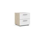 Comodino Petra Con 2 Cassetti, Decori In Rovere/Bianco Lucido.