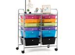 Carrello Costway Con 12 Cassetti Impilabili, Carrello A Cassetti Con Struttura In Metallo E Ripiano, Carrello Da Bagno Carrello Portaoggetti Per Ufficio, Soggiorno (Nero)