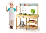 Costway Cucina Di Fango Per Bambini All'aperto, Cucina Per Bambini In Legno Con Funzione Acqua, Gancio E Ripiano Rimovibile, Cucina Da Gioco Da Giardino Per Bambini 3+