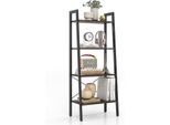 Libreria A 4 Livelli Costway, Ripiano A Scaletta Con Struttura In Metallo, Ripiano Portaoggetti Con Chiusura A Ribalta E Piedini Regolabili, Rovere Grigio