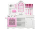 Costway Cucina Per Bambini Cucina Da Gioco Incl. Accessori, Cucina Per Bambini In Legno Con Lavello Gancio Forno A Microonde, Cucina Giocattolo In Legno Per Bambini Da 3 Anni, Rosa E Bianco