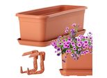 Fioriera Kadax Con Base E Portacassette Da Balcone "Evron"", In Plastica, Vaso Da Fiori Per Balcone, 40 Cm, Terracotta"