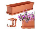 Fioriera Kadax Con Base E Portacassette Da Balcone "Evron"", In Plastica, Vaso Da Fiori Per Balcone, 60 Cm, Terracotta"